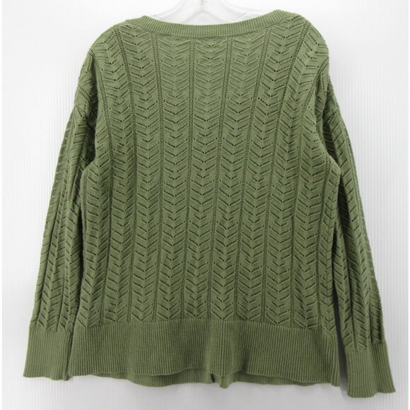 LL Bean Sweater Large Olive Cardigan Pointelle Button Up Scoop Neck - Picture 6 of 10